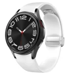 Magnetic Silver Buckle Leather Silicone Watch Band