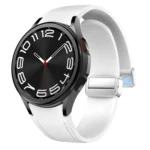 Magnetic Silver Buckle Leather Silicone Watch Band - Image 4