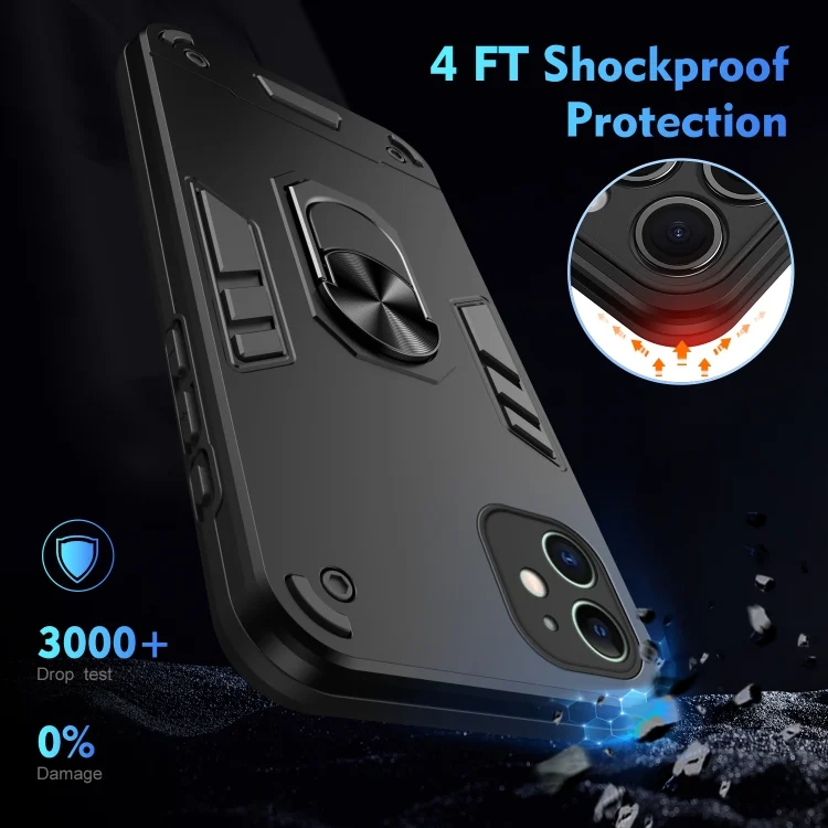 EDA006346703A_3.webp Shockproof Metal Ring Holder Phone Case, For iPhone 11, For iPhone 11 Pro, For iPhone XS / X, For iPhone XR, For iPhone XS Max, For iPhone 8 Plus / 7 Plus - Image 4