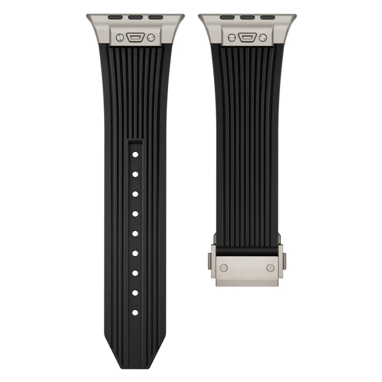 EDA006380403A_3.webp Vertical Texture Titanium Buckle Elastic Silicone Watch Band, For Apple Watch Series 9 45mm, For Apple Watch Ultra 49mm, For Apple Watch Series 8 45mm, For Apple Watch SE 2022 44mm - Image 10