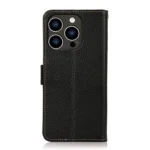KHAZNEH Side-Magnetic Litchi Genuine Leather RFID Phone Case, For iPhone 15 Pro Max, For iPhone 15 Pro, For iPhone 15 Plus, For iPhone 15 - Image 3