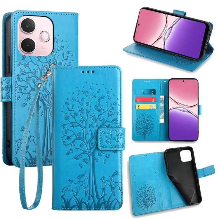 Tree & Deer Embossed Leather Phone Case, For OPPO A5 Pro 5G Global, For OPPO Reno13 F 5G / 4G, For OPPO Reno10 Pro 5G