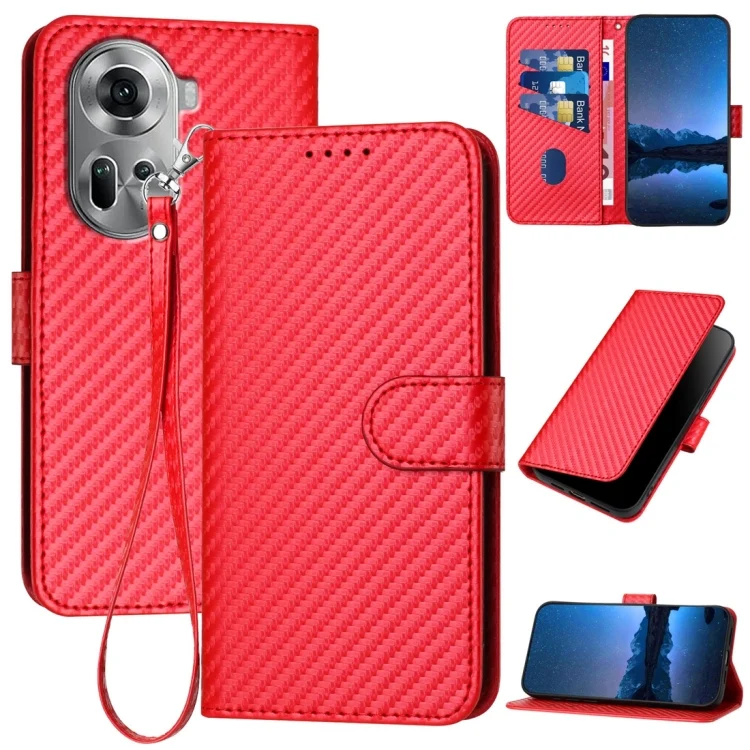 EDA006509502A.webp YX0070 Carbon Fiber Buckle Leather Phone Case with Lanyard, For OPPO Reno11 Global, For OPPO Reno11 Pro Global - Image 1