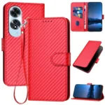 YX0070 Carbon Fiber Buckle Leather Phone Case with Lanyard, For OPPO A60, For OPPO Reno11 F / F25 Pro
