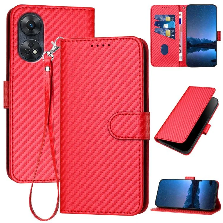 EDA006509532A.webp YX0070 Carbon Fiber Buckle Leather Phone Case with Lanyard, For OPPO Reno8 T 4G, For OPPO Find X6 Pro - Image 1