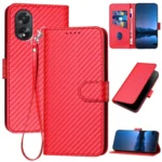YX0070 Carbon Fiber Buckle Leather Phone Case with Lanyard, For OPPO A38 /  A18, For OPPO A58 4G