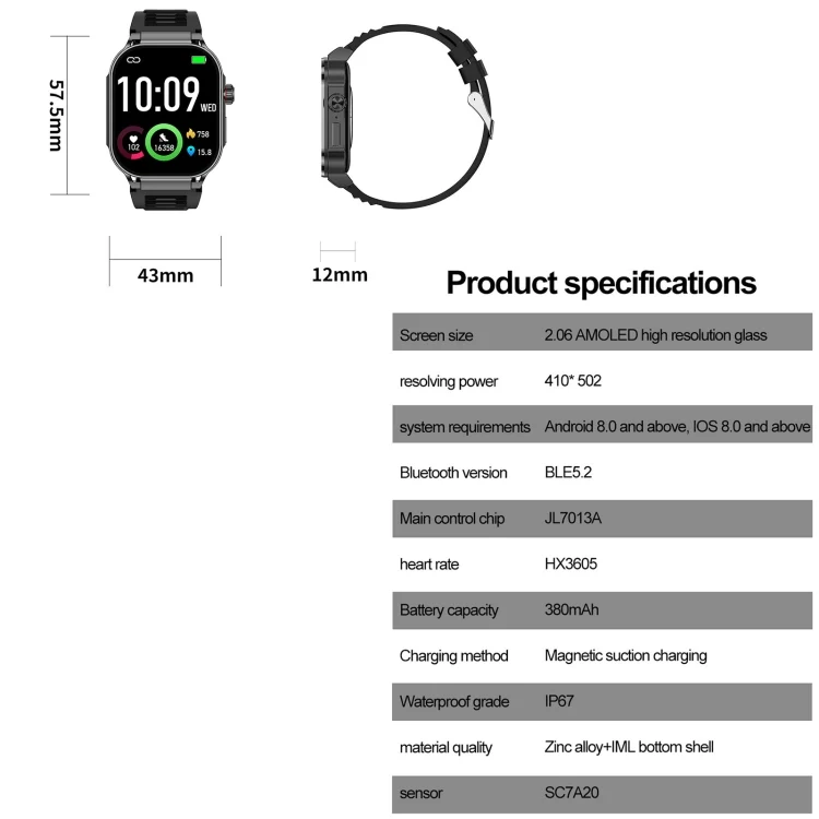 EDA0065205_B12.webp G40S 2.06 inch IP67 BT5.2 Sport Smart Watch, Support Bluetooth Call / Sleep / Blood Oxygen / Heart Rate / Blood Pressure Health Monitor - Image 13