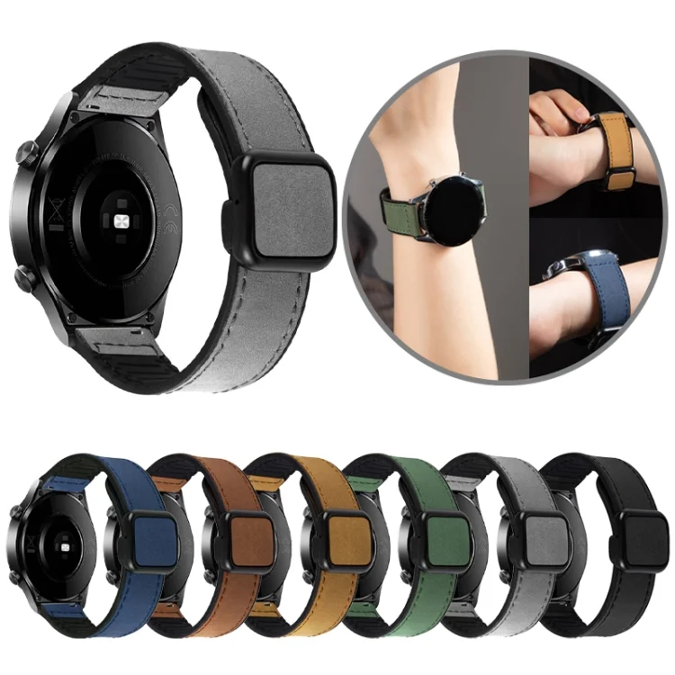 EDA0065657_B1.webp Crazy Horse Texture Fold Magnetic Buckle Leather Silicone Watch Band - Image 2