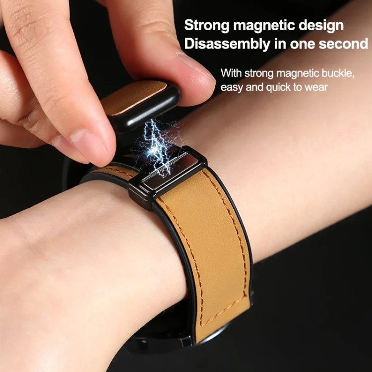 EDA0065657_B2.webp Crazy Horse Texture Fold Magnetic Buckle Leather Silicone Watch Band - Image 3