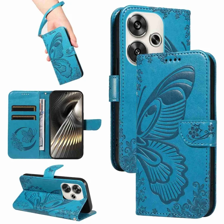 Swallowtail Butterfly Embossed Leather Phone Case, For Xiaomi Poco F6, For Xiaomi Redmi Note 13 Pro 4G, For Xiaomi Poco M6 Pro 4G