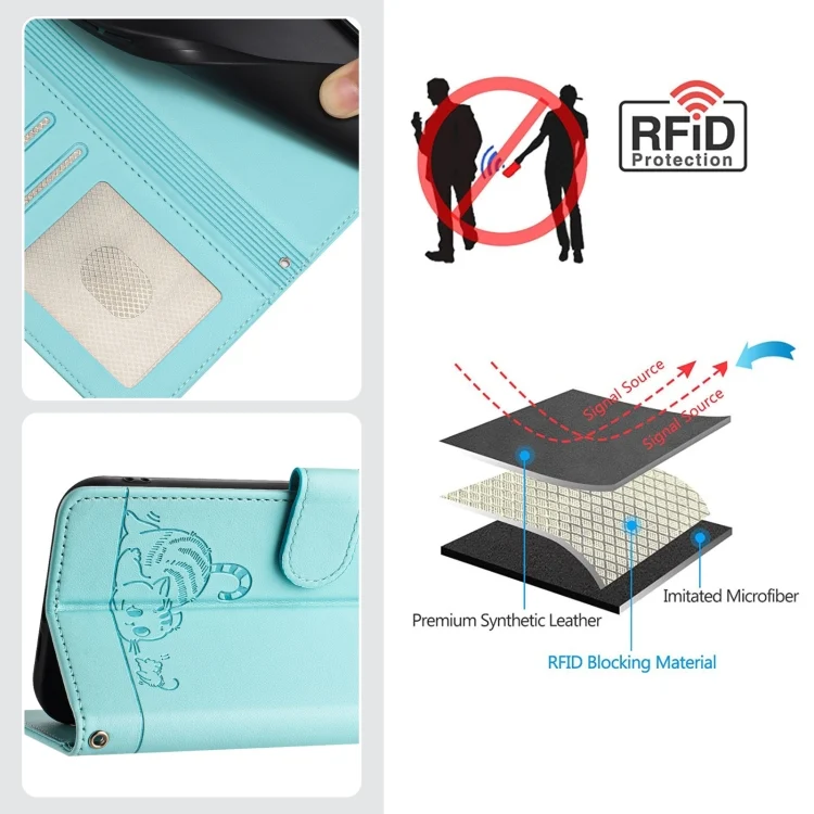 EDA006597810A_4.webp Cat Rat Embossed Pattern RFID PU Phone Case with Wrist Strap, For Xiaomi POCO M6 5G Global, For Xiaomi Redmi Note 13 4G Global, For Xiaomi Redmi K70E - Image 5