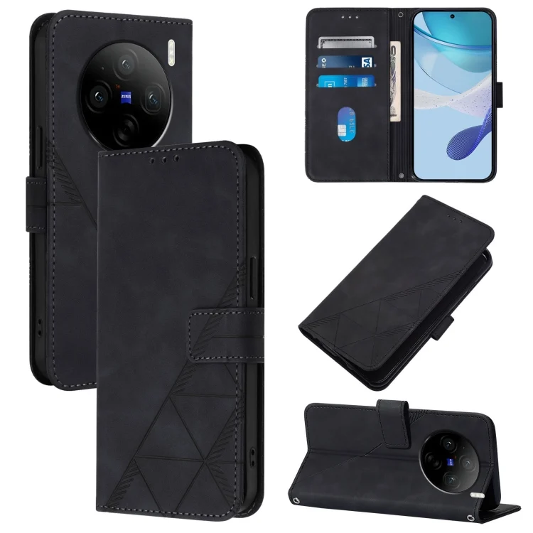 Crossbody 3D Embossed Flip Leather Phone Case, For vivo X100