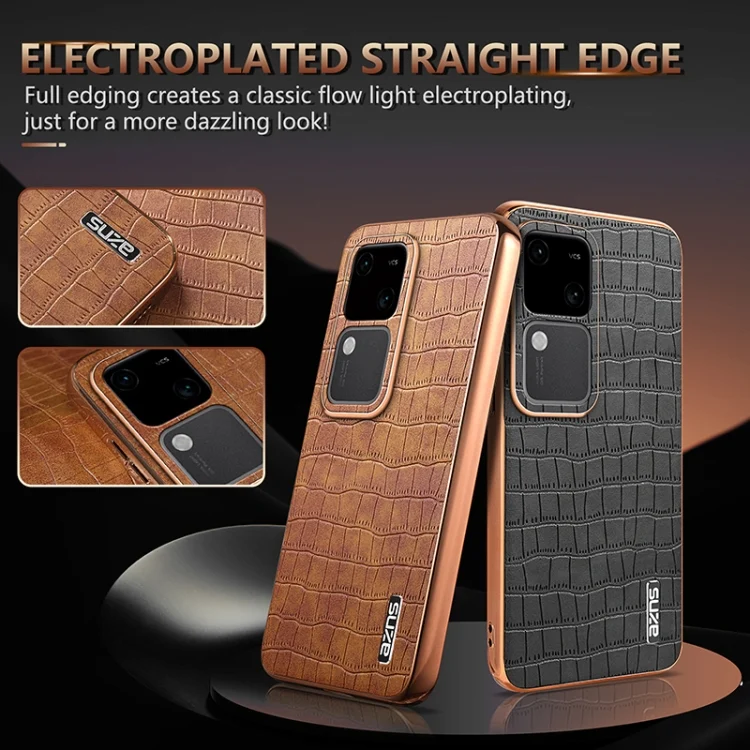 EDA006648507A_2.webp AZNS Electroplated Frame Crocodile Texture Full Coverage Phone Case, For vivo V30 / V30 Pro, For vivo X100 5G, For vivo S17 / S17 Pro / S17t, For vivo V29 / V29 Pro - Image 3