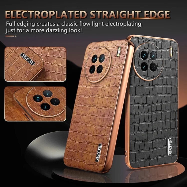 EDA006648510A_2.webp AZNS Electroplated Frame Crocodile Texture Full Coverage Phone Case, For vivo X90 / X90s, For vivo X90 Pro - Image 3