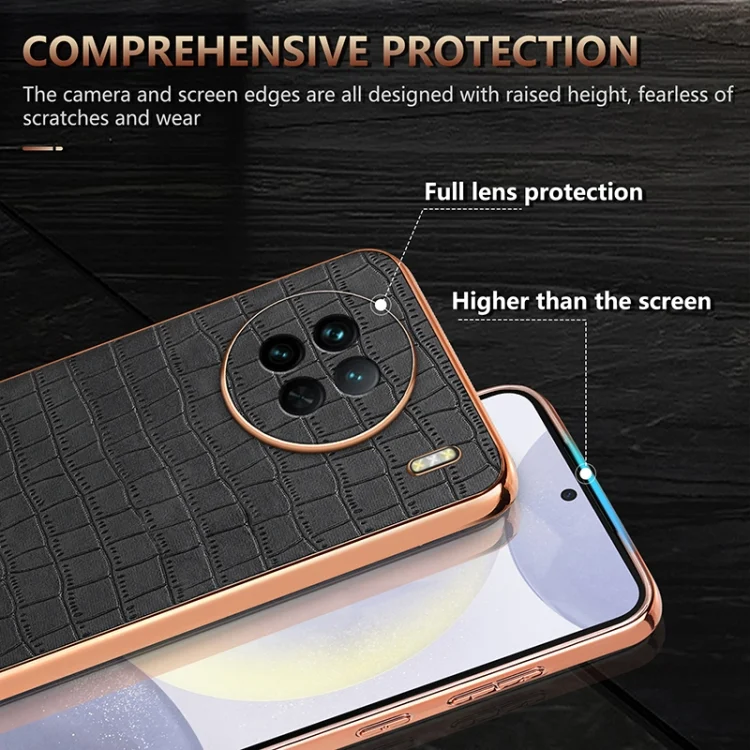 EDA006648510A_4.webp AZNS Electroplated Frame Crocodile Texture Full Coverage Phone Case, For vivo X90 / X90s, For vivo X90 Pro - Image 5