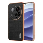 AZNS Electroplated Frame Crocodile Texture Full Coverage Phone Case, For Xiaomi 15 Ultra, For Xiaomi 15 Pro, For Xiaomi 15, For Xiaomi 14T Pro