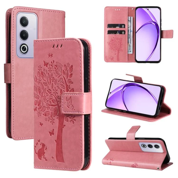 Tree & Cat Embossed Pattern Flip Leather Phone Case, For OPPO K12X 5G Global