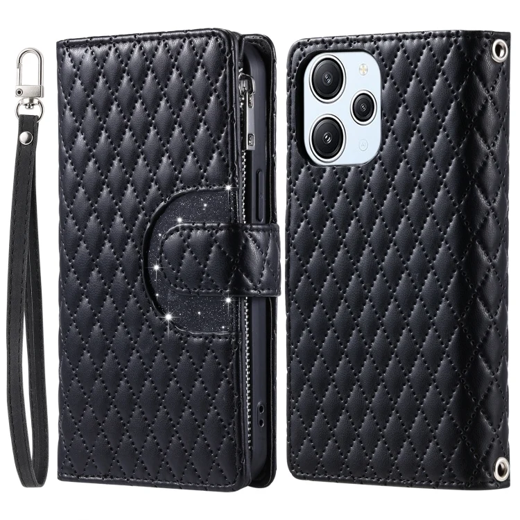 Glitter Lattice Zipper Wallet Leather Phone Case, For Xiaomi Redmi 13 4G
