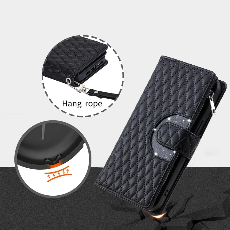 EDA006660501A_6.webp Glitter Lattice Zipper Wallet Leather Phone Case, For Xiaomi Redmi 13 4G - Image 7