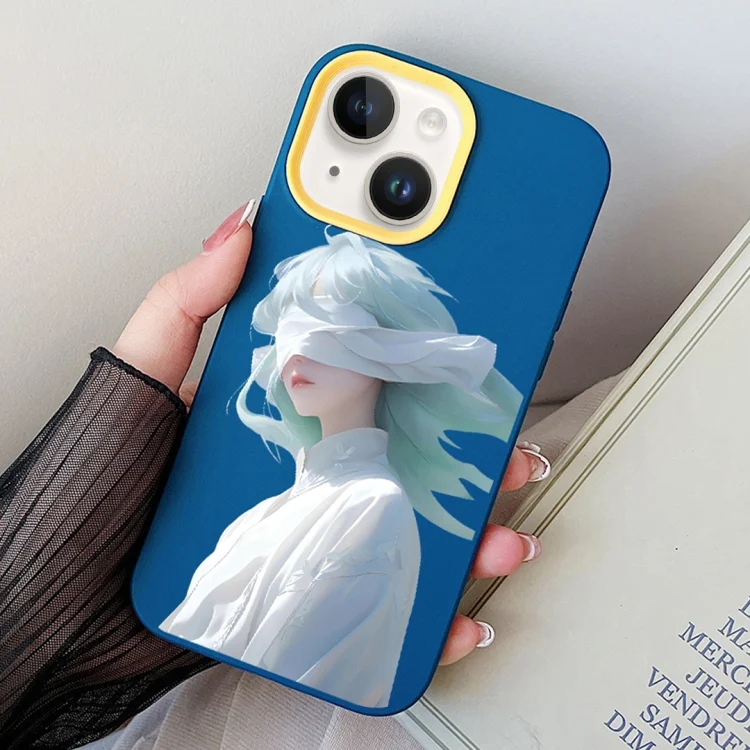Blindfold Girl PC Hybrid TPU Phone Case, For iPhone 15 Plus, For iPhone 15