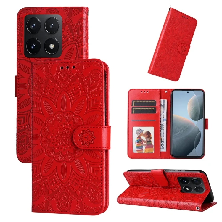 Embossed Sunflower Leather Phone Case, For Xiaomi 14T, For Xiaomi Poco F6