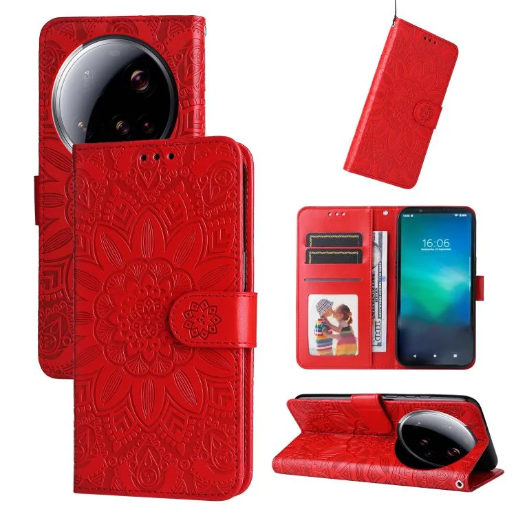 Embossed Sunflower Leather Phone Case, For Xiaomi 15 Ultra, For Xiaomi 15 Pro, For Xiaomi 15, For Xiaomi 14T Pro
