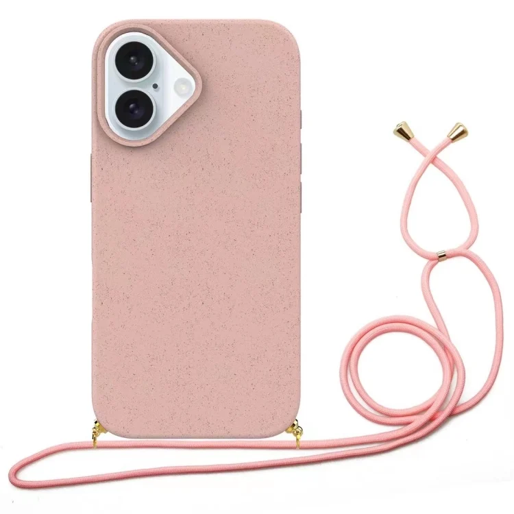 Wheat Straw Material + TPU Phone Case with Lanyard, For iPhone 16 Plus, For iPhone 16