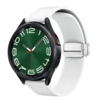 Magnetic Silver Buckle Silicone Leather Watch Band