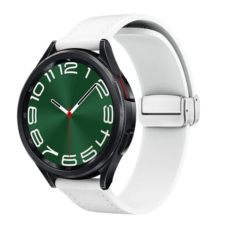 Magnetic Silver Buckle Silicone Leather Watch Band