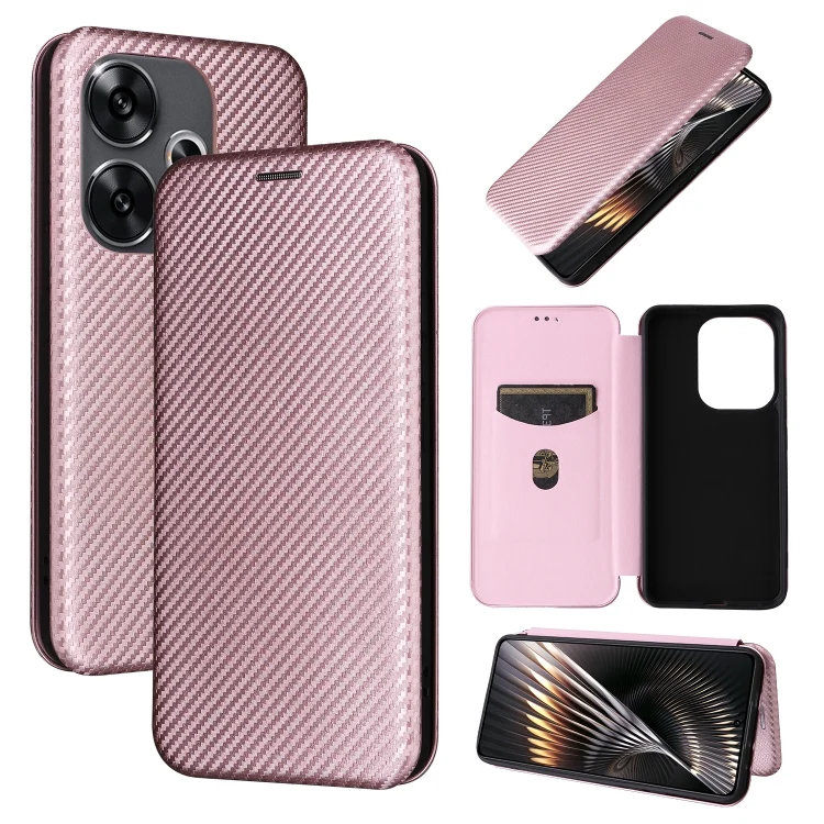 EDA006721601A.webp Carbon Fiber Texture Flip Leather Phone Case, For Xiaomi Redmi Turbo 3 / Poco F6, For Redmi K70 - Image 1