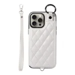 Rhombic Texture Card Bag Phone Case with Short Lanyard, For iPhone 15 Pro Max, For iPhone 15 Pro