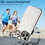 Rhombic Texture Card Bag Phone Case with Short Lanyard, For iPhone 15 Pro Max, For iPhone 15 Pro - Image 2