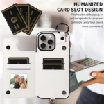 Rhombic Texture Card Bag Phone Case with Short Lanyard, For iPhone 15 Pro Max, For iPhone 15 Pro - Image 4