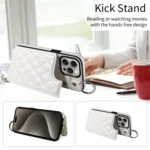 Rhombic Texture Card Bag Phone Case with Short Lanyard, For iPhone 15 Pro Max, For iPhone 15 Pro - Image 6