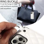 Rhombic Texture Card Bag Phone Case with Short Lanyard, For iPhone 15 Pro Max, For iPhone 15 Pro - Image 7