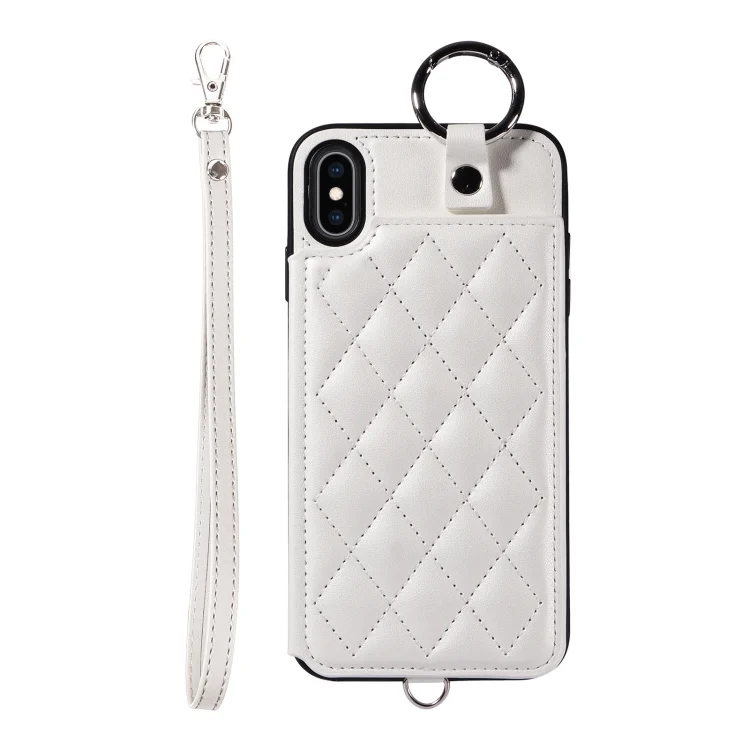 Rhombic Texture Card Bag Phone Case with Short Lanyard, For iPhone XS Max, For iPhone 8 Plus / 7 Plus