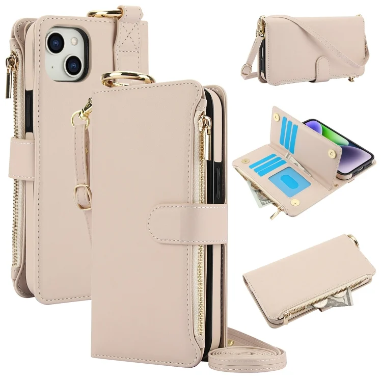 Crossbody Ring Multifunctional Wallet Leather Phone Case, For iPhone 15 Plus, For iPhone 15