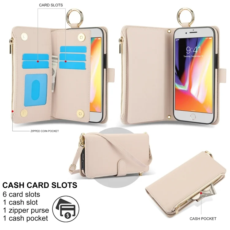 EDA006741309A_1.webp Crossbody Ring Multifunctional Wallet Leather Phone Case, For iPhone 7 / 8 / SE 2022, For iPhone 13 Pro Max - Image 2