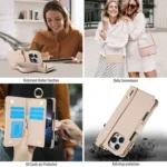 Crossbody Ring Multifunctional Wallet Leather Phone Case, For iPhone 16 Pro Max, For iPhone 16 Pro - Image 5