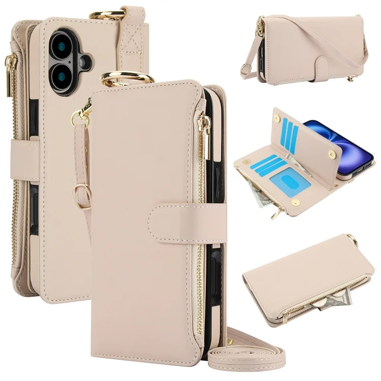 Crossbody Ring Multifunctional Wallet Leather Phone Case, For iPhone 16 Plus, For iPhone 16
