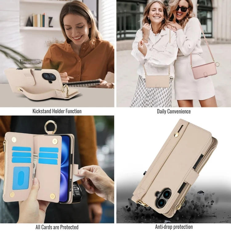EDA006741326A_4.webp Crossbody Ring Multifunctional Wallet Leather Phone Case, For iPhone 16 Plus, For iPhone 16 - Image 5