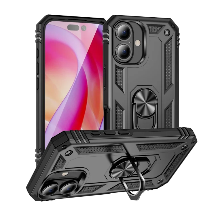 Shockproof TPU Hybrid PC Phone Case with Holder, For iPhone 16 Plus, For iPhone 16