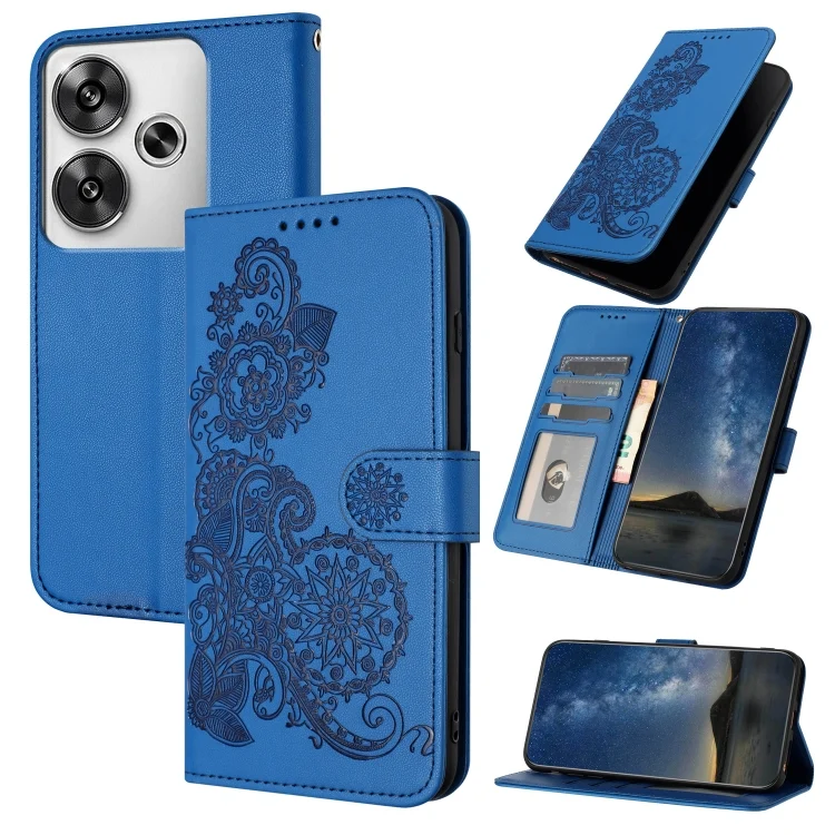 Datura Flower Embossed Flip Leather Phone Case, For Redmi Turbo 3 / Xiaomi Poco F6, For Redmi Note 13R Pro / Xiaomi Poco X6 Neo