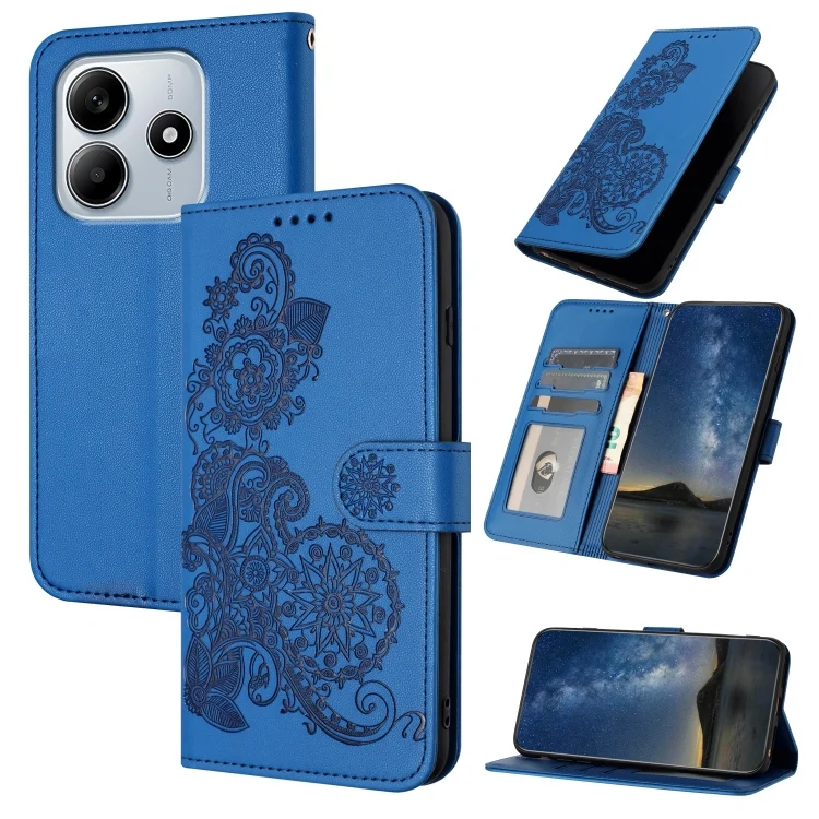 Datura Flower Embossed Flip Leather Phone Case, For Redmi Note 14 5G, For Redmi Note 14 Pro+ 5G