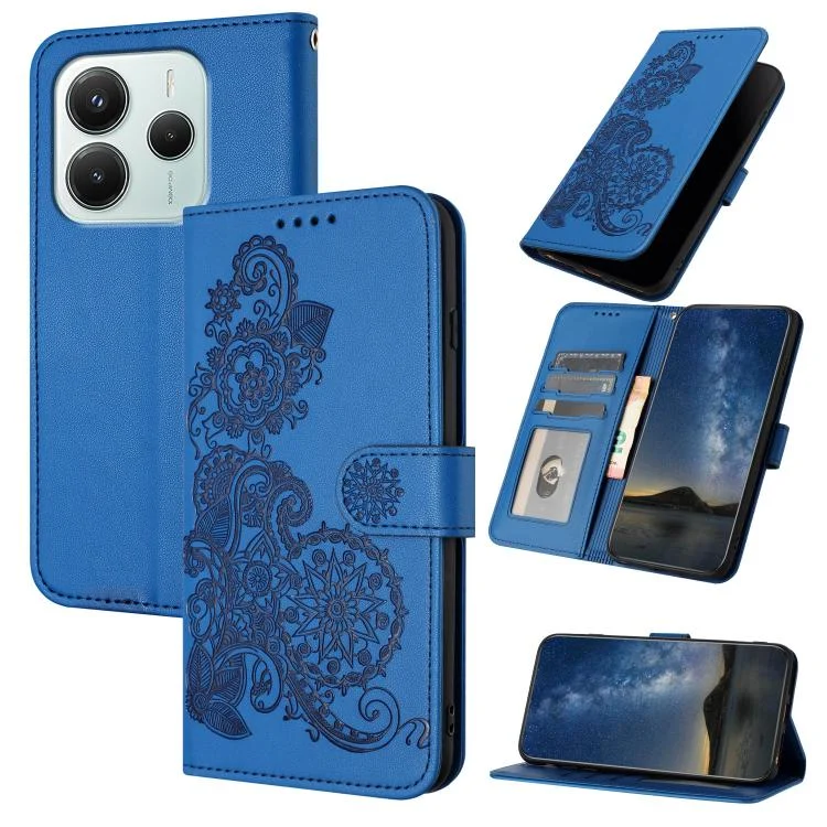 Datura Flower Embossed Flip Leather Phone Case, For Redmi Note 14 4G 164.84mm, For Redmi Turbo 4 / Xiaomi Poco X7 Pro
