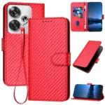 YX0070 Carbon Fiber Buckle Leather Phone Case with Lanyard, For Redmi Turbo 3 / Xiaomi Poco F6, For Redmi Note 13R Pro / Xiaomi Poco X6 Neo