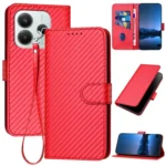 YX0070 Carbon Fiber Buckle Leather Phone Case with Lanyard, For Redmi Note 14 4G 164.84mm, For Redmi Turbo 4 / Xiaomi Poco X7 Pro