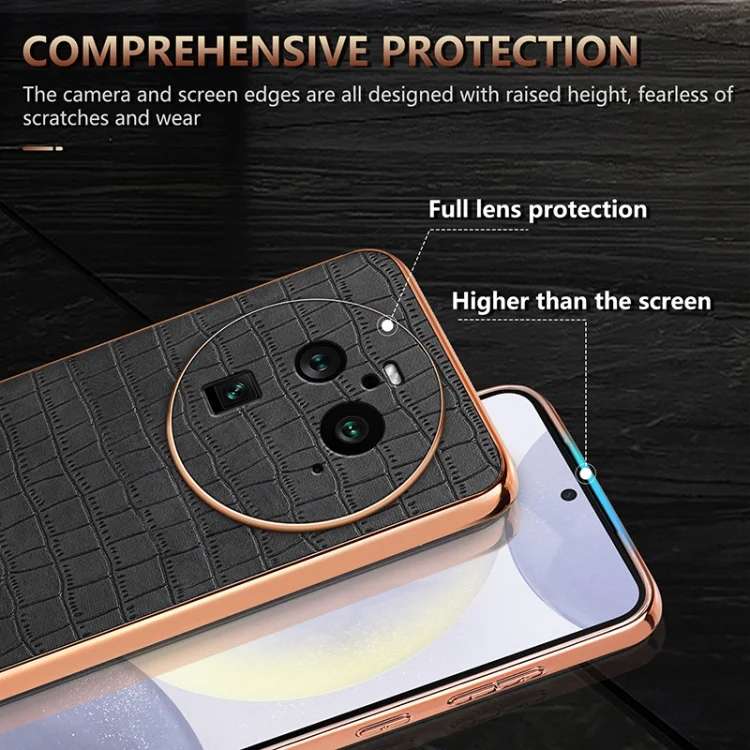 EDA006769302A_4.webp AZNS Electroplated Frame Crocodile Texture Full Coverage Phone Case, For OPPO Find X6 Pro, For OPPO Find X6 - Image 5