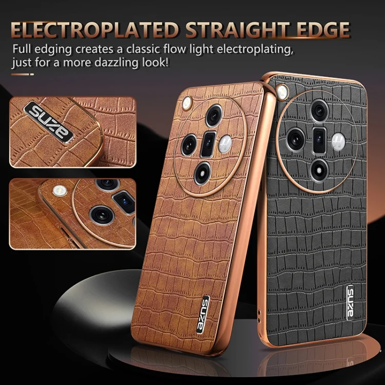 EDA006769303A_2.webp AZNS Electroplated Frame Crocodile Texture Full Coverage Phone Case, For OPPO Find X7, For OPPO Reno11 Global, For OPPO Find X7 Ultra, For OPPO Find X8 Pro - Image 3