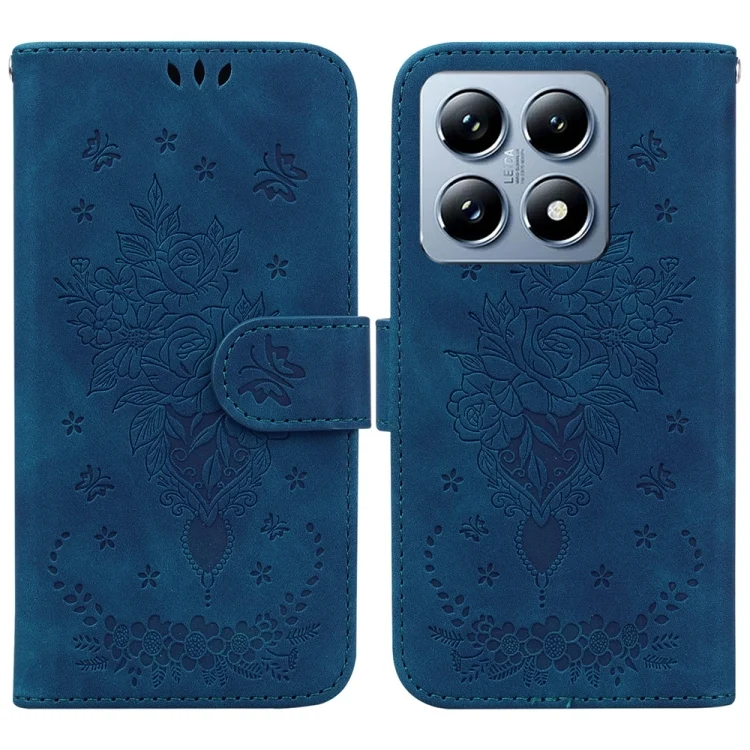 Butterfly Rose Embossed Leather Phone Case, For Xiaomi 14T, For Xiaomi Poco M6 4G, For Xiaomi Poco F6 Pro